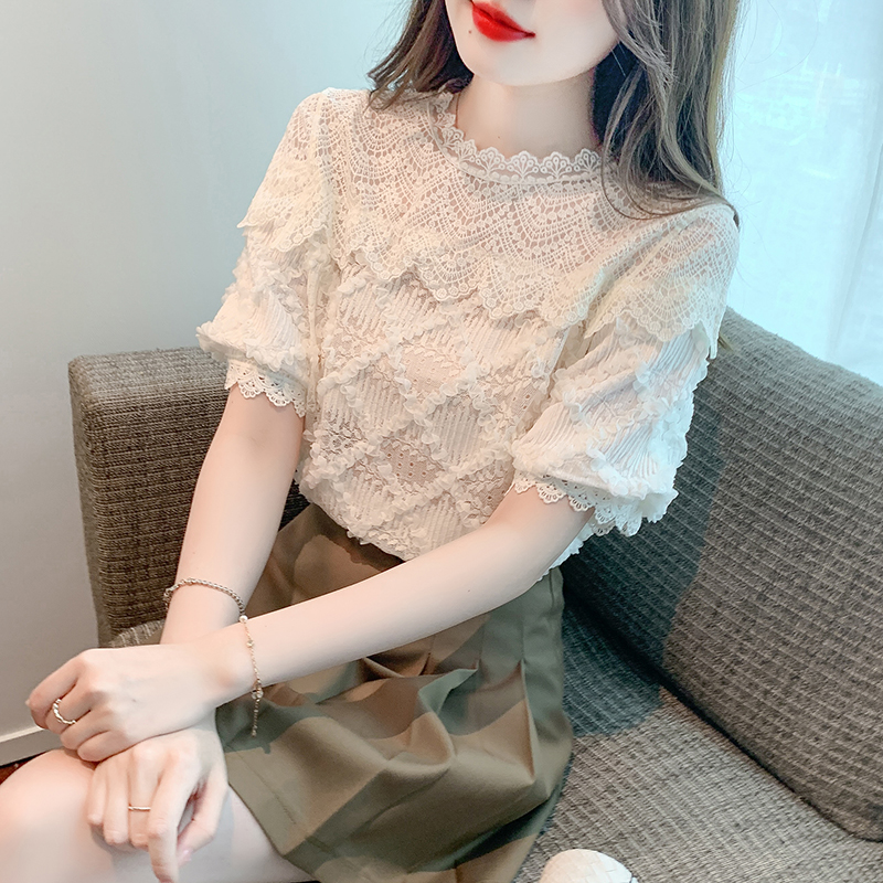 Korean style summer shirts lantern sleeve tops for women