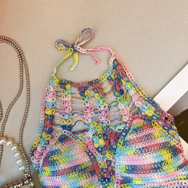 Sexy pink weave vest sling halter beauty back tops for women