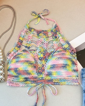 Sexy pink weave vest sling halter beauty back tops for women