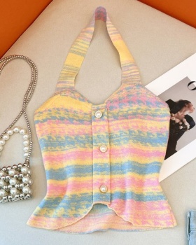 Mixed colors halter knitted tops sling bottoming vest for women