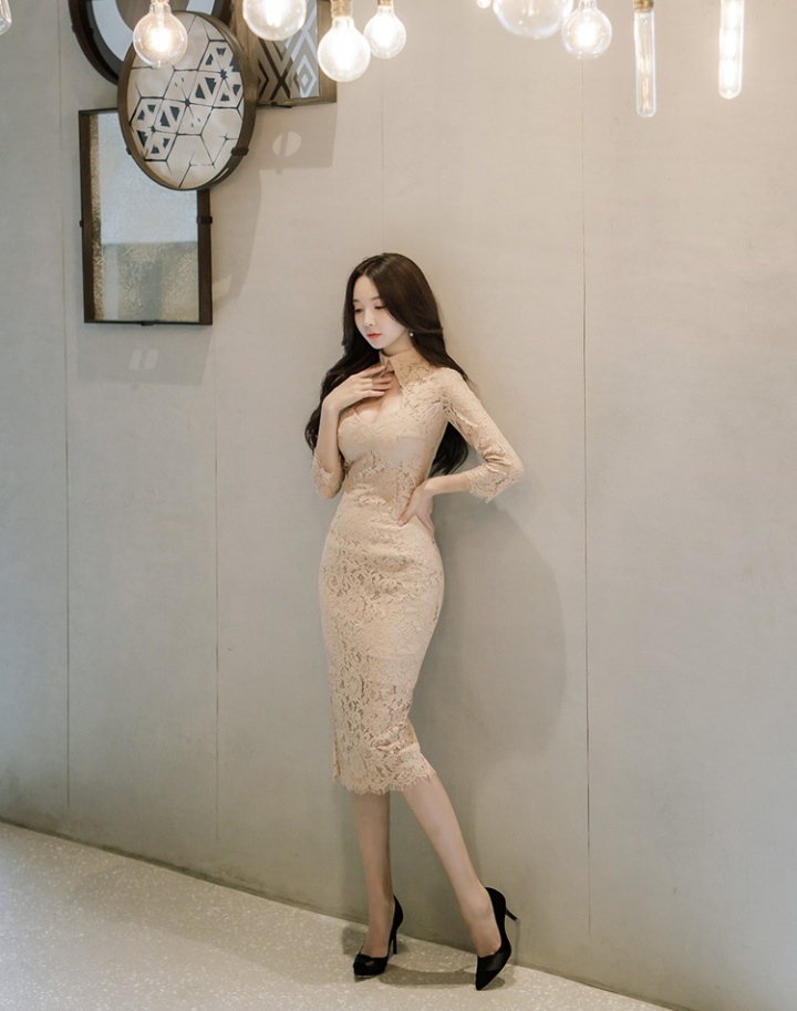 Korean style summer lace temperament long dress for women