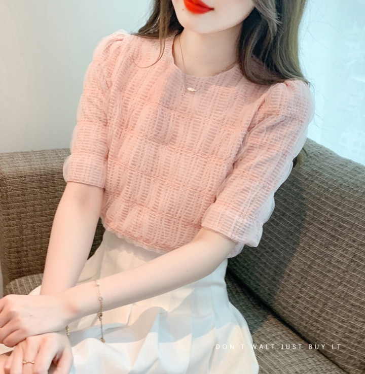 Western style pink chiffon shirt short sleeve shirts