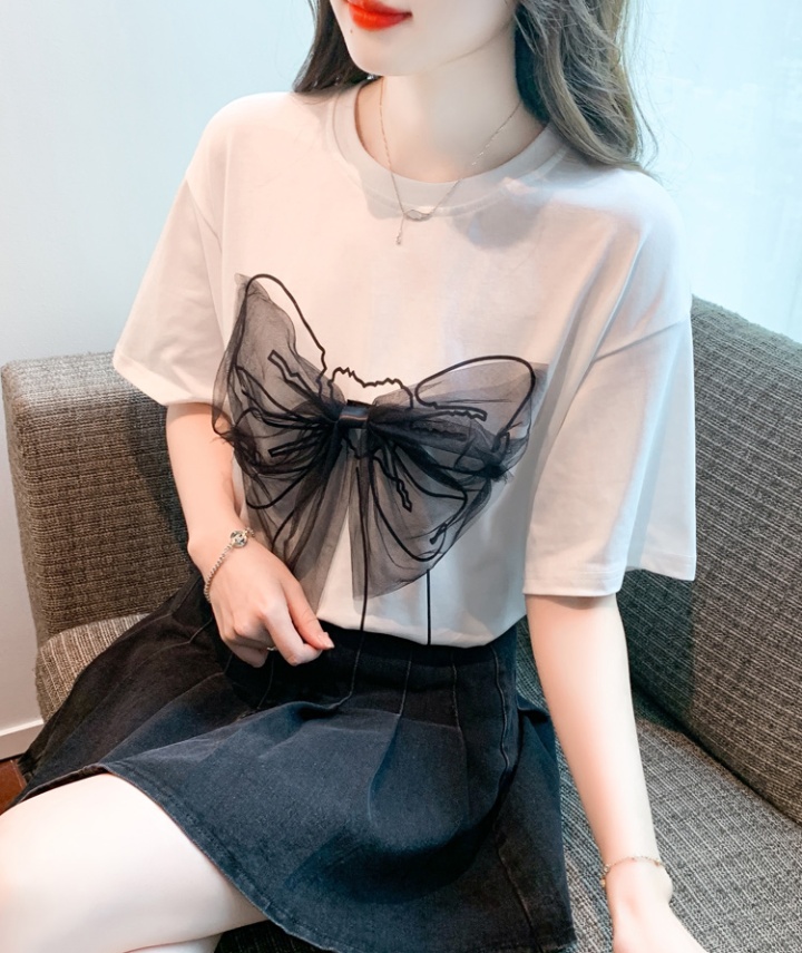 Pullover short sleeve loose lace T-shirt for women