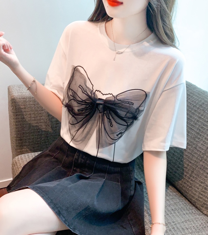 Pullover short sleeve loose lace T-shirt for women