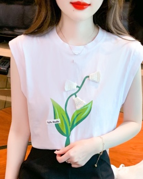 Sleeveless round neck tops simple printing T-shirt