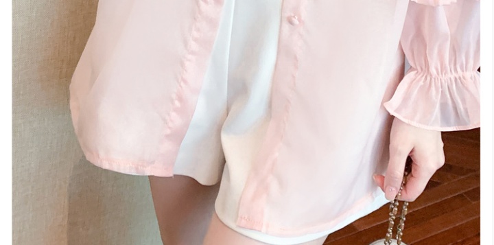 Long sleeve thin coat pink chiffon shirt for women