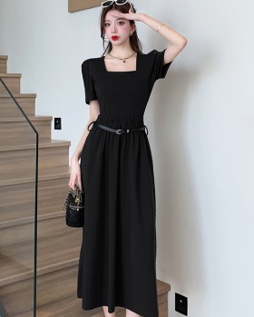 Summer with belt square collar show thin sexy dress for women