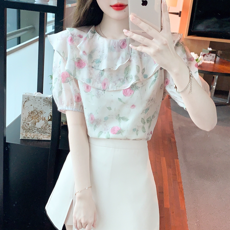 France style spring and summer tops lotus leaf edges shirt