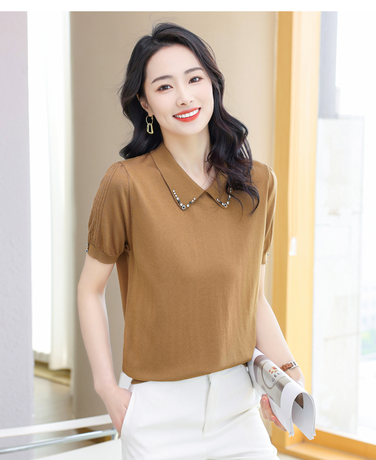 Knitted ice silk T-shirt summer Western style small shirt