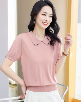 Knitted ice silk T-shirt summer Western style small shirt