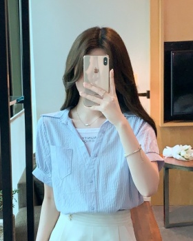 Korean style Pseudo-two T-shirt stripe small shirt