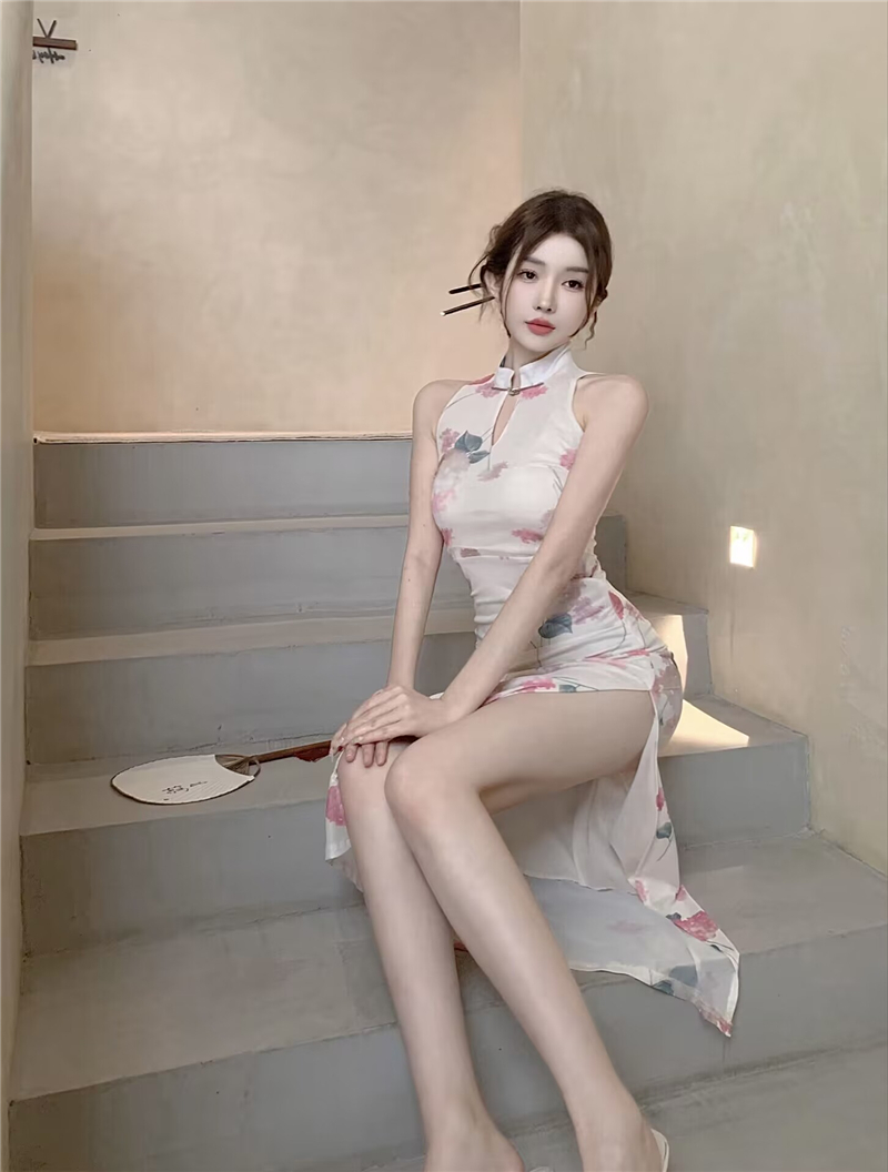 Light gauze cheongsam Chinese style retro dress for women