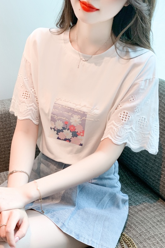 Western style short sleeve pullover lace T-shirt