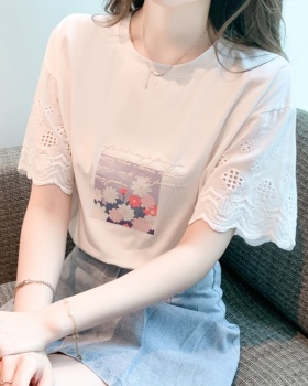 Western style short sleeve pullover lace T-shirt