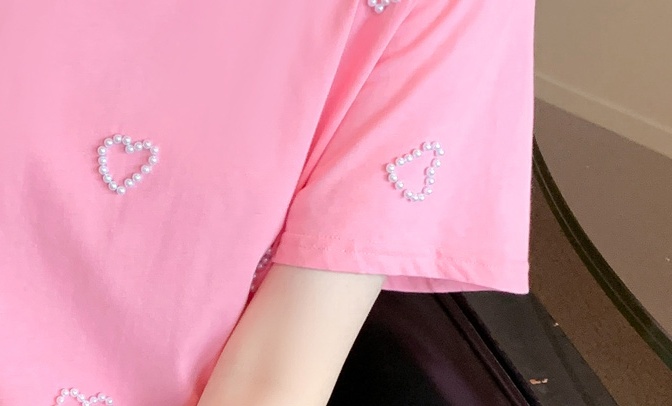 Sweet short sleeve round neck tops simple heart T-shirt