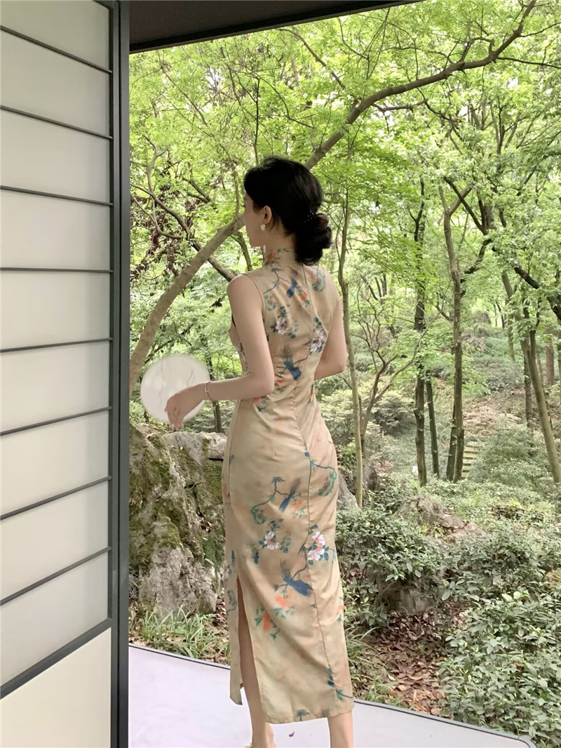 Elegant retro cheongsam slim long dress for women