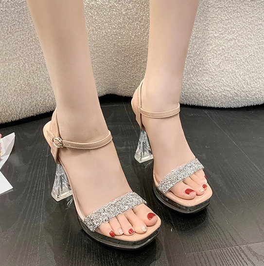 Casual pink rhinestone summer thick sandals for women