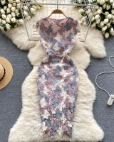Lace butterfly pinched waist France style dress for women