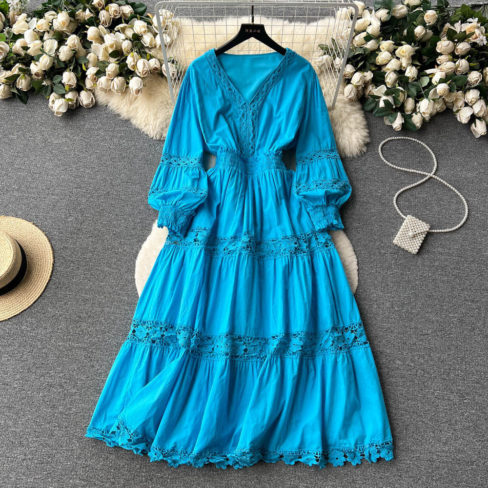 Hollow court style long dress summer European style dress