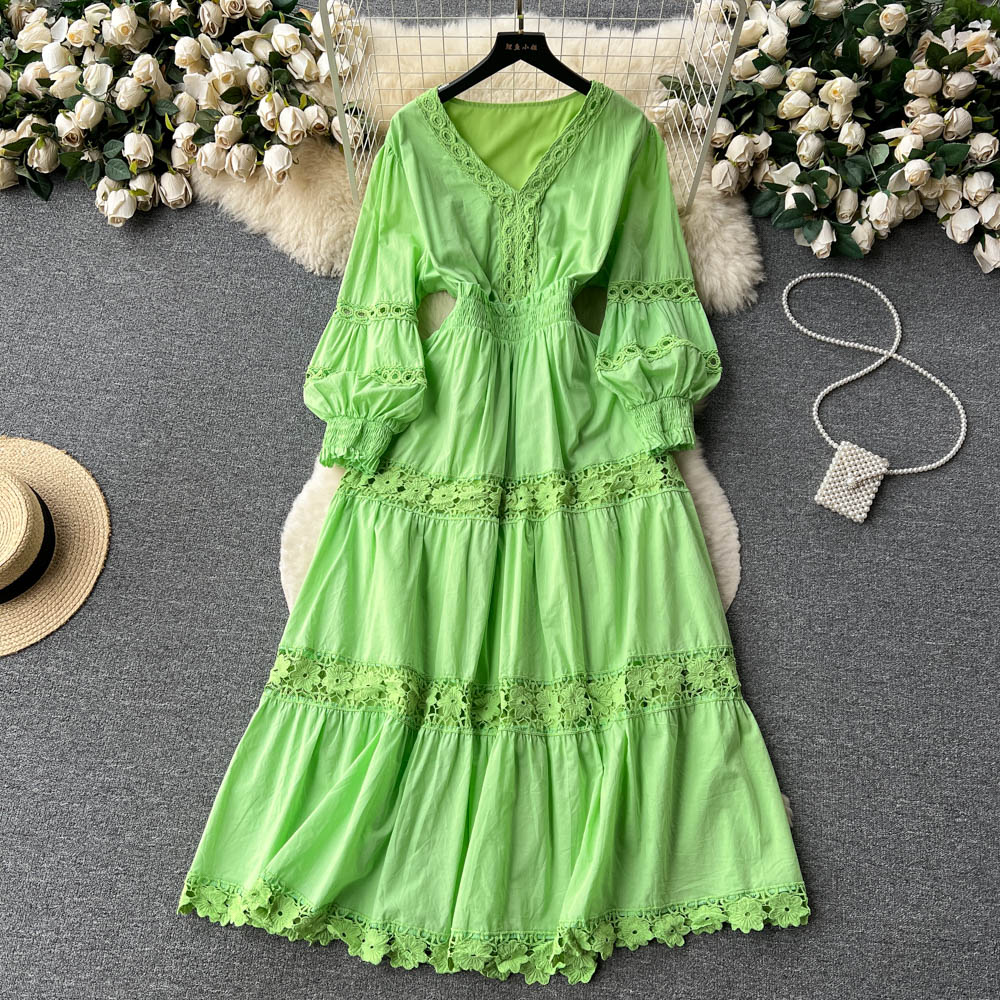 Hollow court style long dress summer European style dress