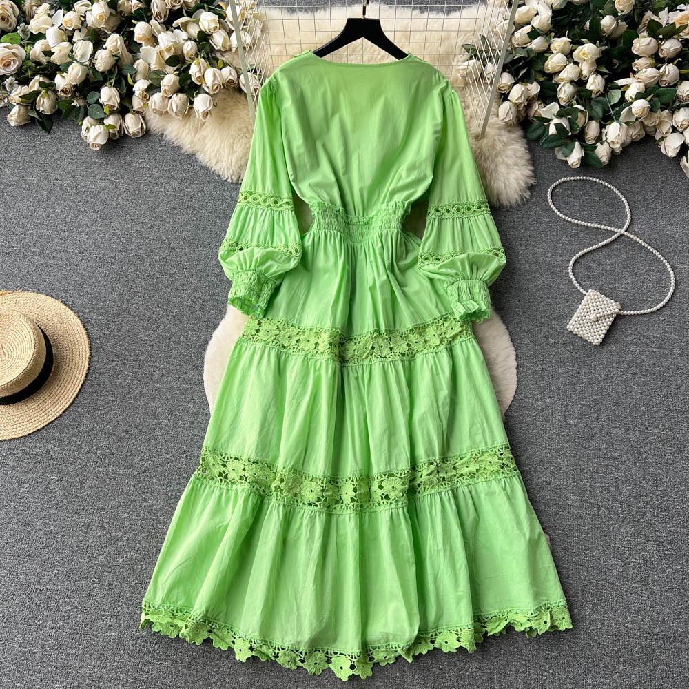 Hollow court style long dress summer European style dress