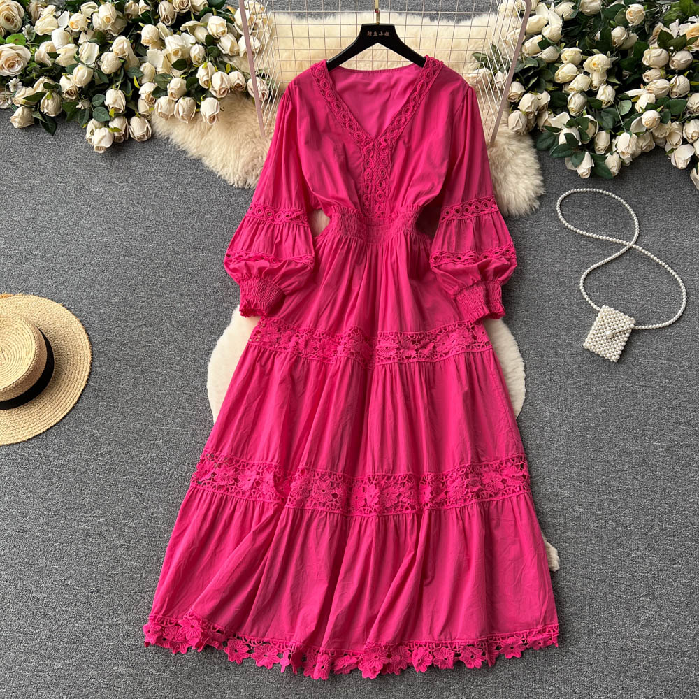 Hollow court style long dress summer European style dress