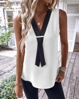 Sleeveless elegant V-neck splice shirt for women
