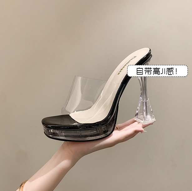 Fashion summer Casual round transparent high-heeled slippers