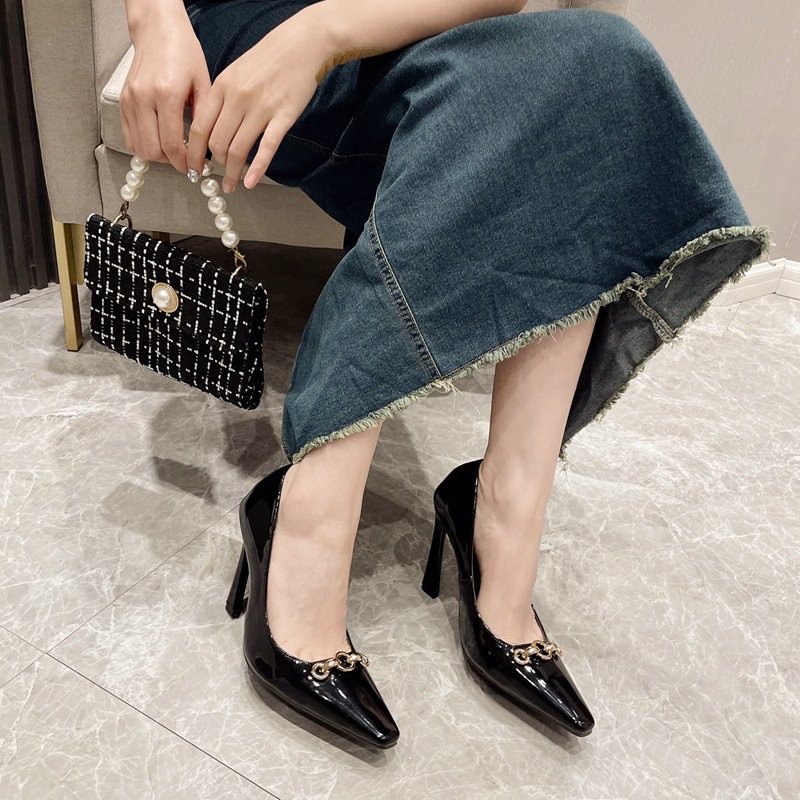 Stone pattern high-heeled shoes black shoes for women
