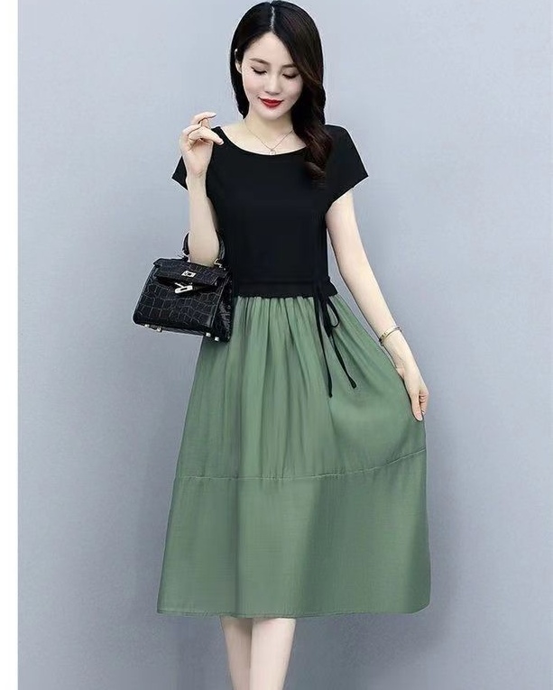 Long Pseudo-two skirt pinched waist temperament dress