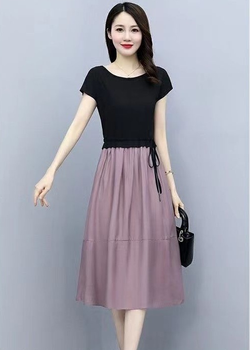 Long Pseudo-two skirt pinched waist temperament dress