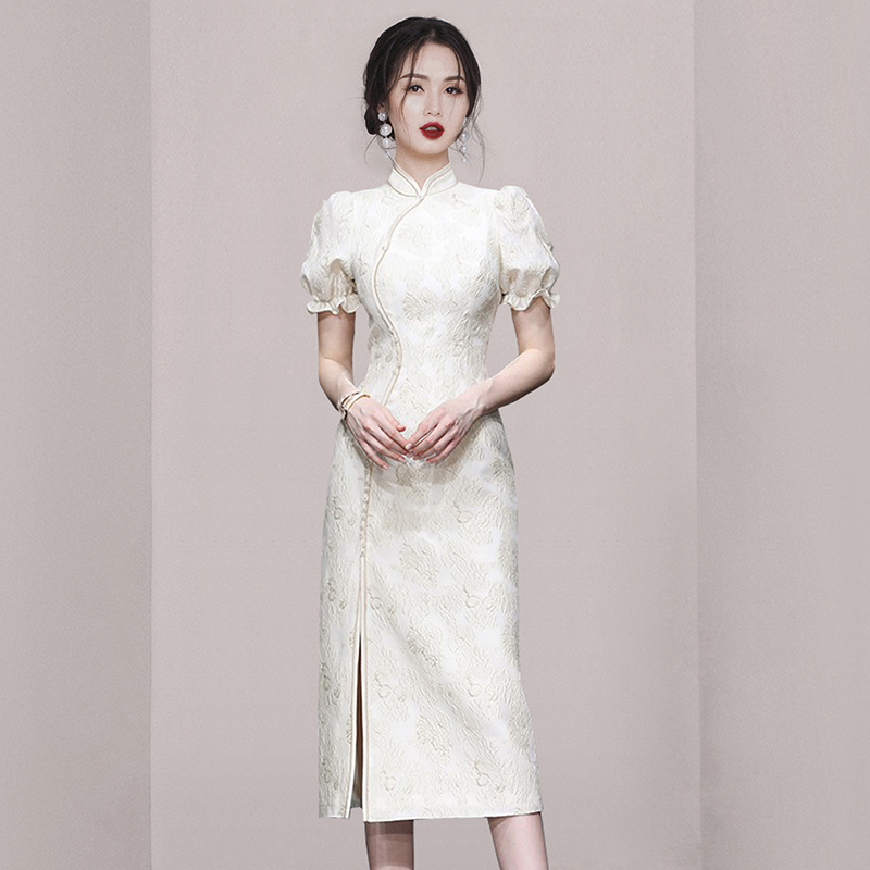 Pinched waist fashion cheongsam cstand collar dress