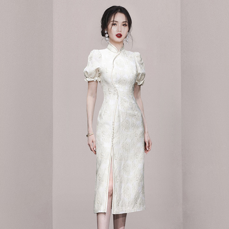 Pinched waist fashion cheongsam cstand collar dress
