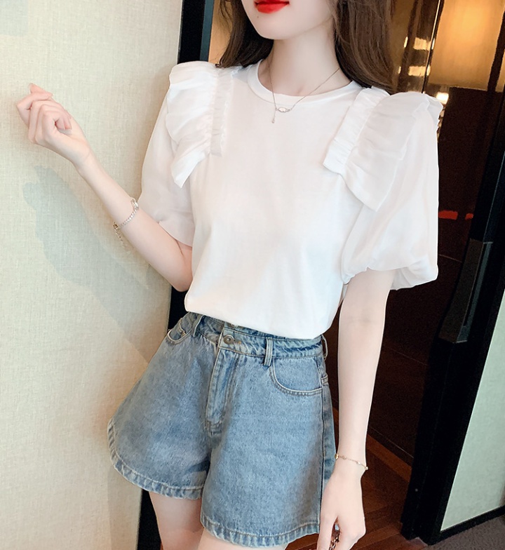 White summer tops puff sleeve unique shirt