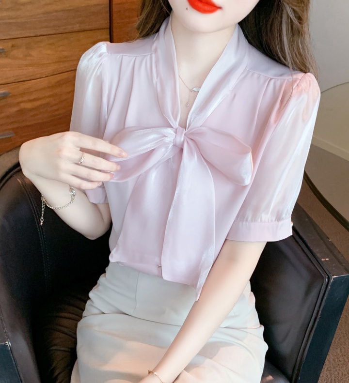 Bow V-neck small shirt lace Korean style shirts