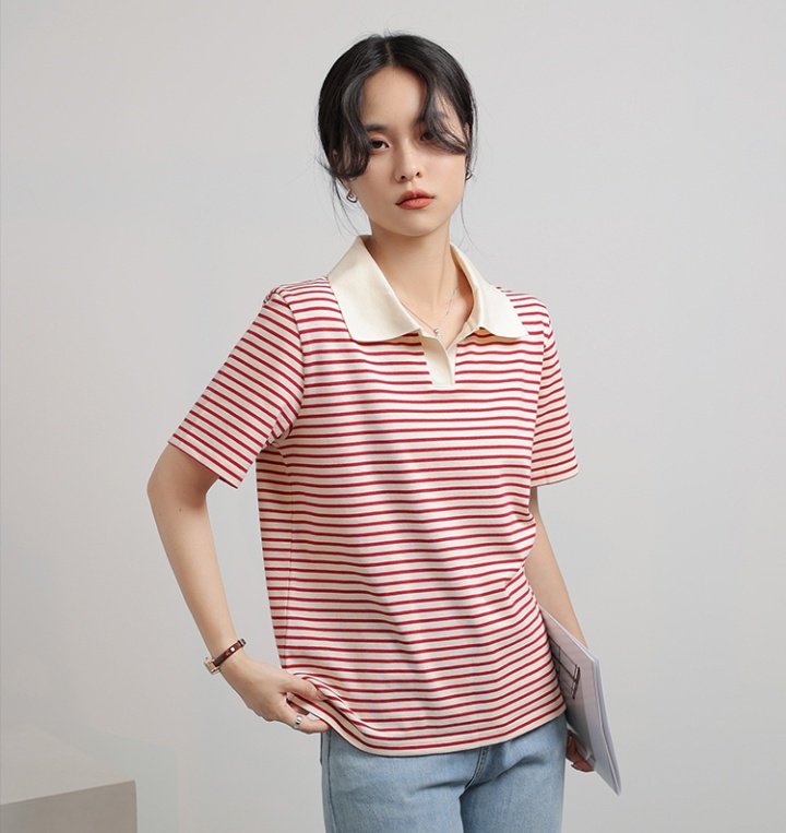 Splice mixed colors stripe cotton short sleeve T-shirt