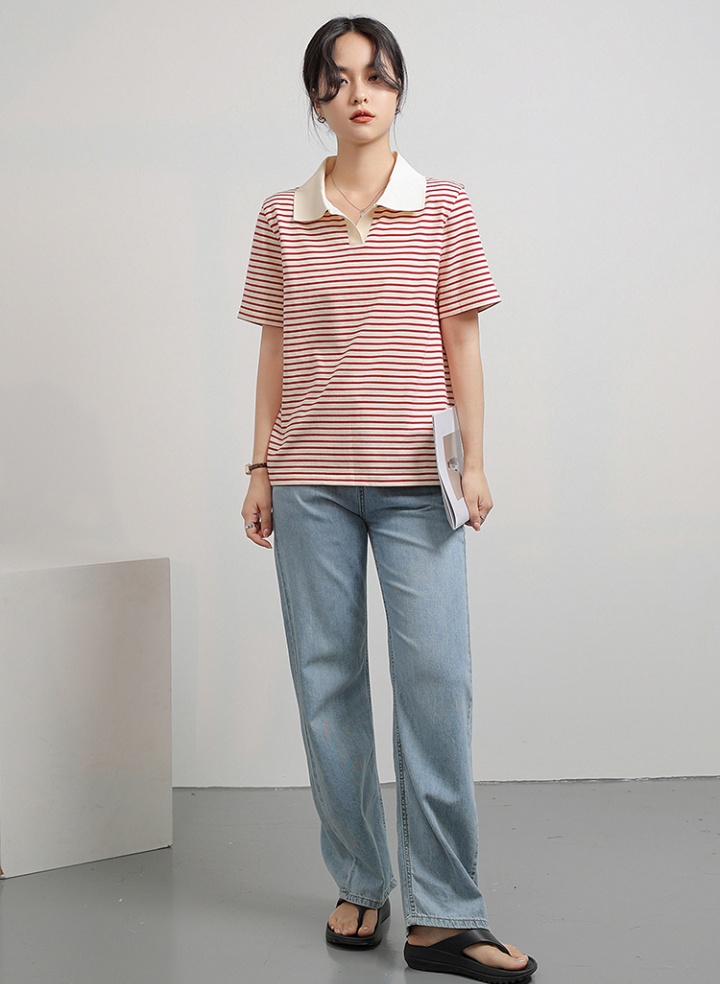 Splice mixed colors stripe cotton short sleeve T-shirt