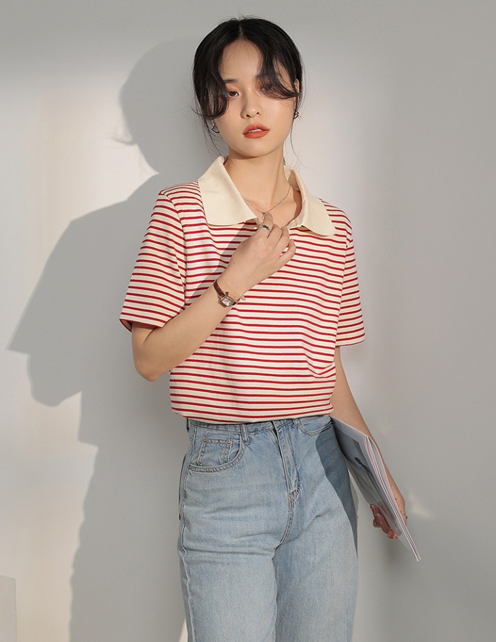 Splice mixed colors stripe cotton short sleeve T-shirt