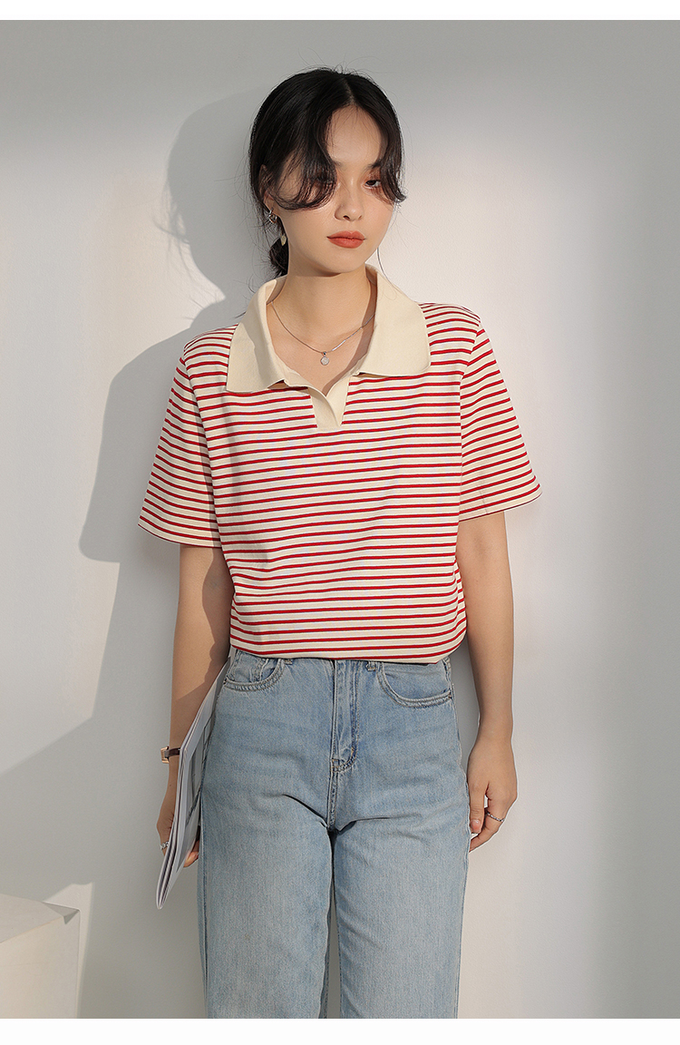 Splice mixed colors stripe cotton short sleeve T-shirt