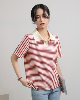 Splice mixed colors stripe cotton short sleeve T-shirt