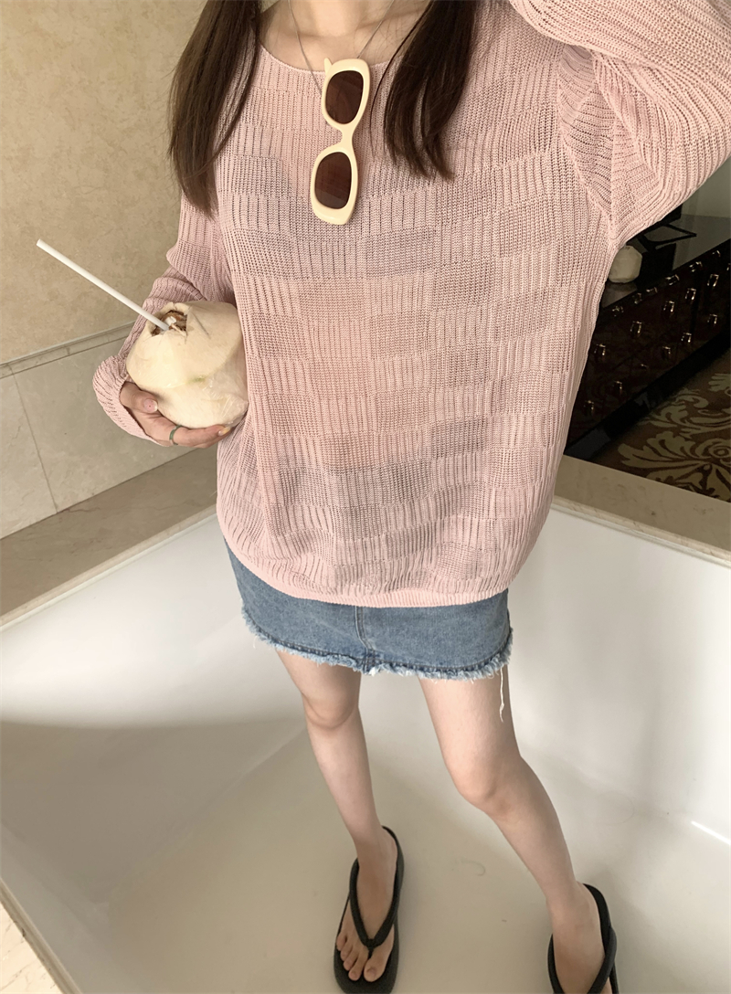 Loose hollow pure smock pullover knitted tops for women