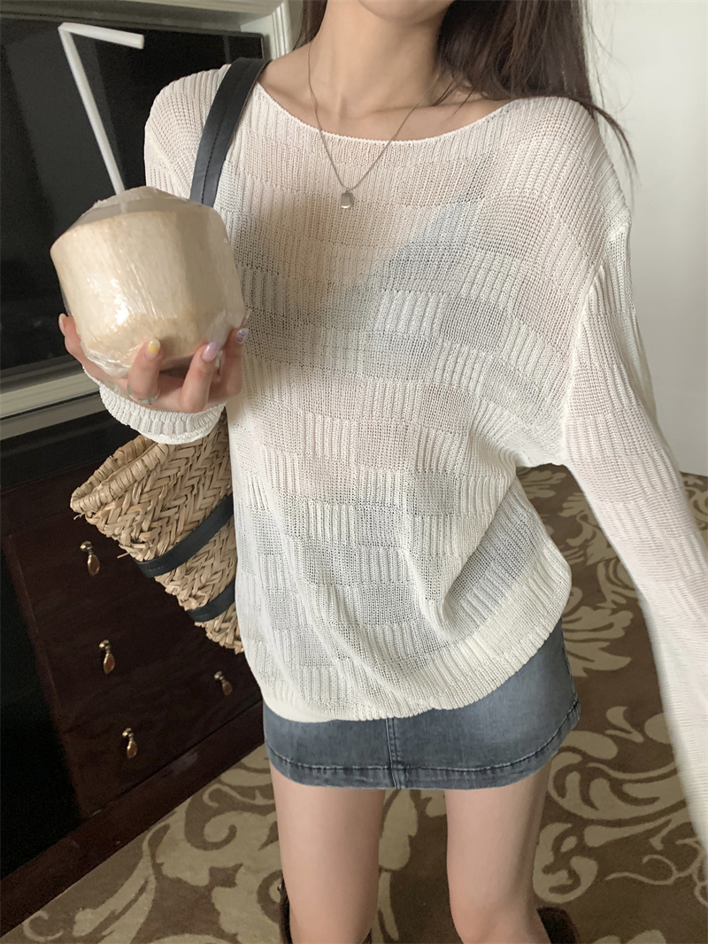 Loose hollow pure smock pullover knitted tops for women