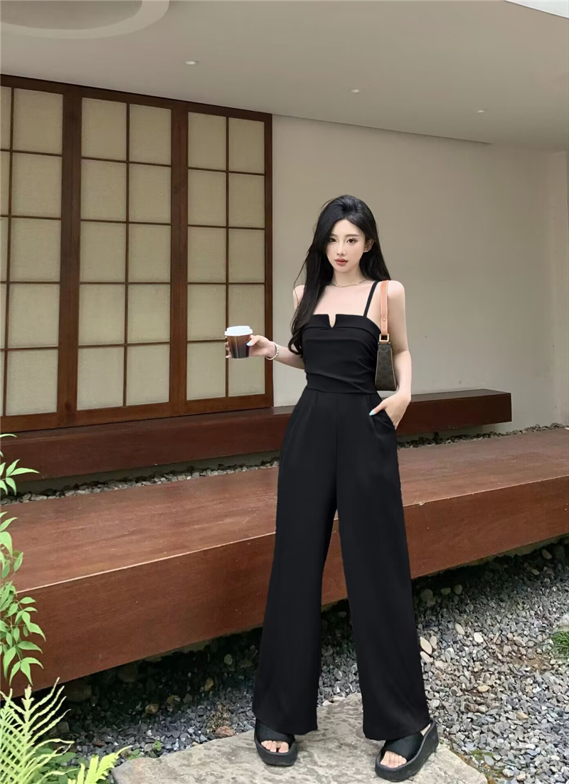 High waist jumpsuit temperament wide leg pants