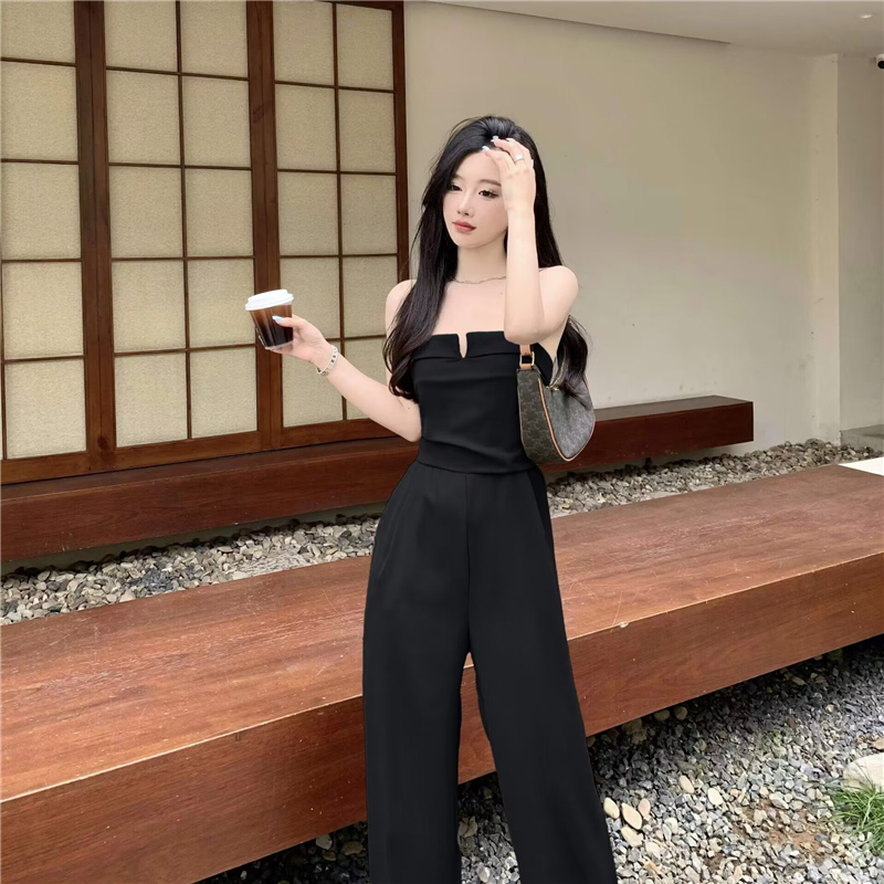 High waist jumpsuit temperament wide leg pants