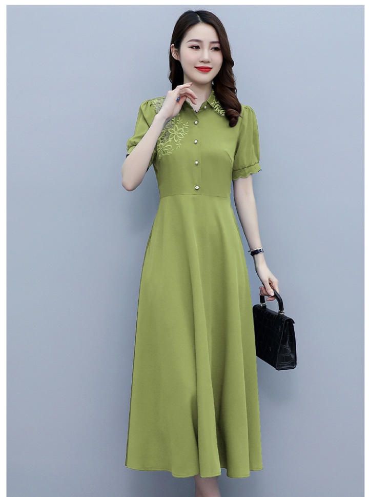 Summer embroidery Western style satin slim dress for women