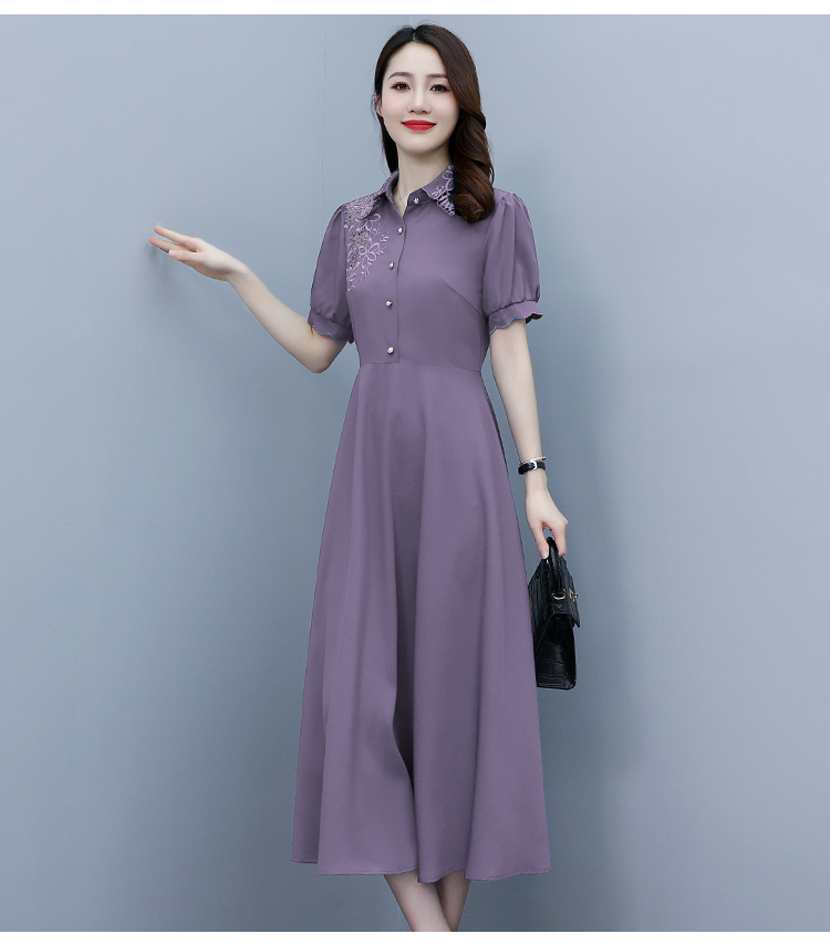 Summer embroidery Western style satin slim dress for women