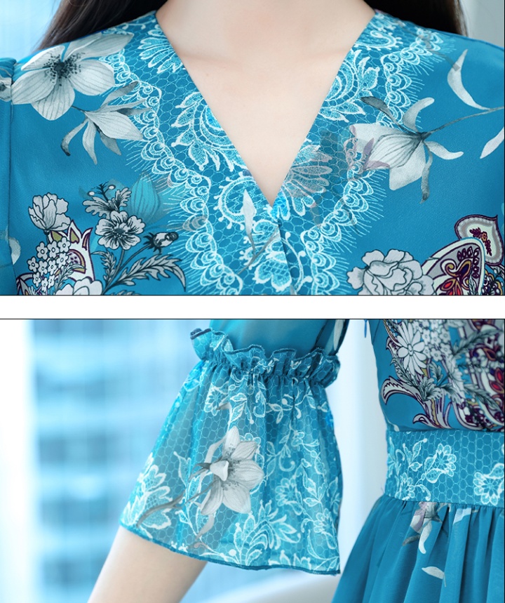Lotus leaf edges summer cuff pinched waist dress for women