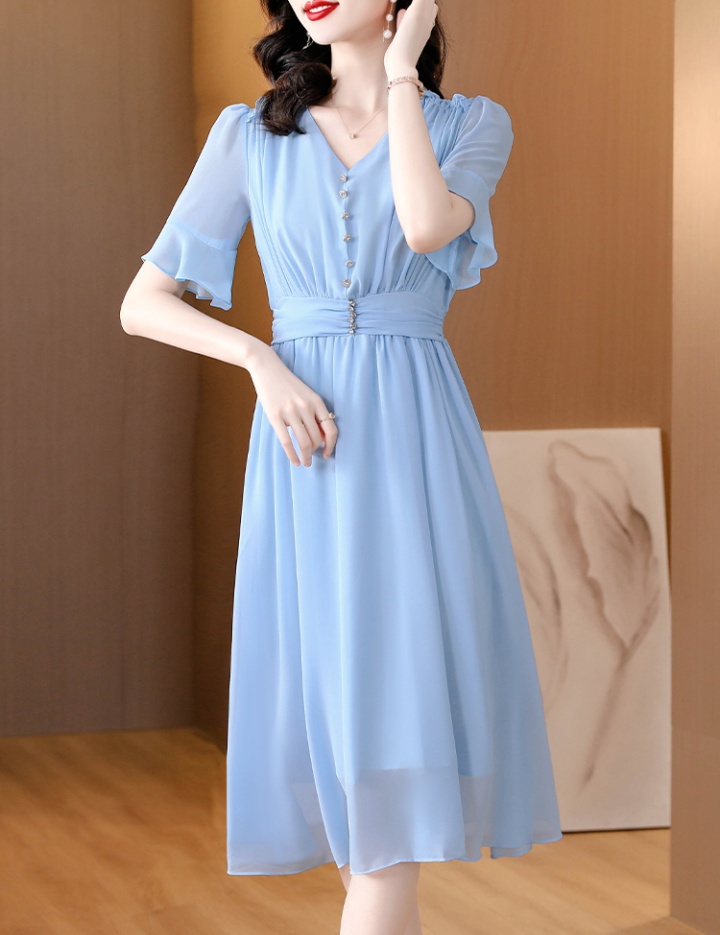 Real silk summer dress blue long dress
