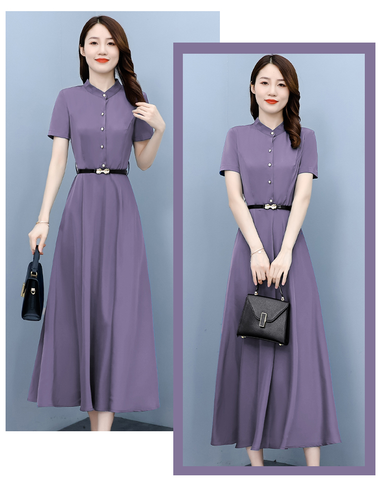 Temperament Cover belly pure short sleeve satin dress