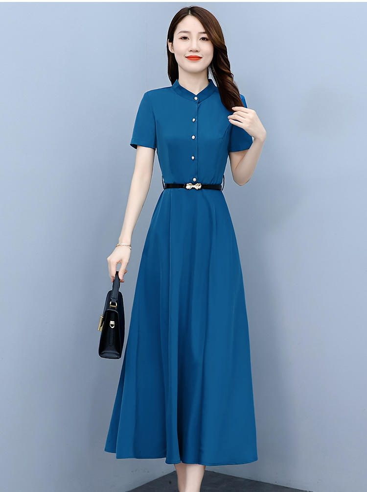 Temperament Cover belly pure short sleeve satin dress